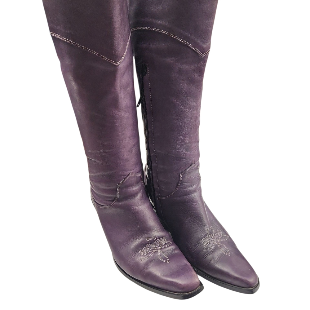 John Fluvogs Purple Leather Cowgirl Boots Size 6